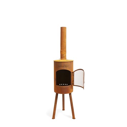 BonFeu BonGiano SP Óxido - Estufa de Leña Exterior - Chiminea Exterior - 30x30x142 cm