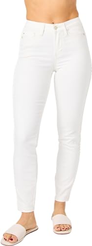 Judy Blue Women's Mid-Rise SS Braided Detail Relaxed Skinny Jeans 88782 (White, 13)