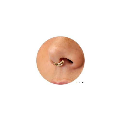 JALZEMPL Nose Rings for Women 16G Septum rings Star Clicker Hoops Daith Spikes Chain 14k Gold Plated Men Silver Piercing Jewelry (Double Conch Gold Plated 8mm)
