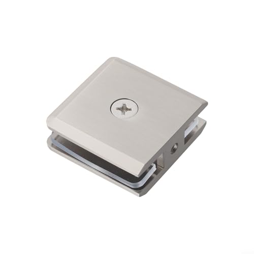 Yuanpgky Abrazadera de vidrio de latón para vidrio templado de 8 a 12 mm, soporte de fijación para puerta de ducha de baño, cuadrado de 50 x 50 mm con herrajes (cepillado)