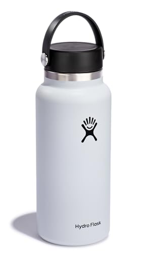 Image of Hydro Flask Water Bottle - Insulated Stainless Steel - Wide Mouth Flex Lid, Non Spill, Leakproof and Refillable in 32 Oz White