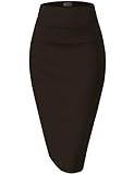 Hybrid & Company Women's Premium Nylon Ponte Stretch High Waist Pencil Suit Skirt Below Knee KSK45002 1073T Brown S