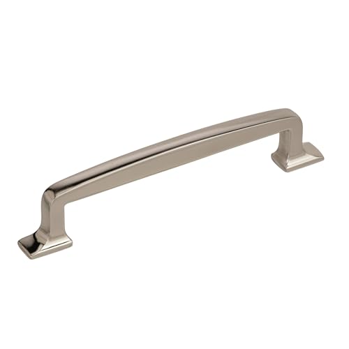 Image of Amerock 5-1 /16 inch Westerly Polished Nickel Drawer Pull | 5-1 /16 inch (128mm) Center-to-Center Mounting Distance and 6-1 /4 inches Overall Length, Durable Zinc Cabinet Hardware