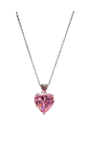 Pink Heart Necklace | 5 Carat Created Pink Diamond Necklace For Women | Genuine 925 Silver Non Tarnish Hypoallergenic 18 Inches
