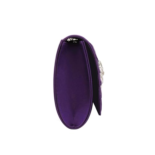 Image of Evening Bags For Women Pleated Satin Rhinestone Brooch Prom Clutch Purse With Detachable Chain Strap