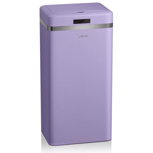 Swan Retro Poubelle de cuisine automatique avec capteur de mouvement, 45 litres, métallique, grande capacité, design vintage, violet