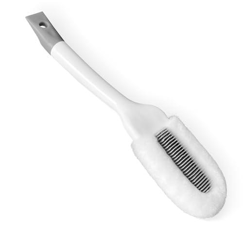 CHYEOLUA Soft Bristle Shoe Brush for Sneakers & Boots - Long Handle Ergonomic Scrubber with Hanging Hook, Gentle Cleaner for Leather, White Soles and Mesh Shoes
