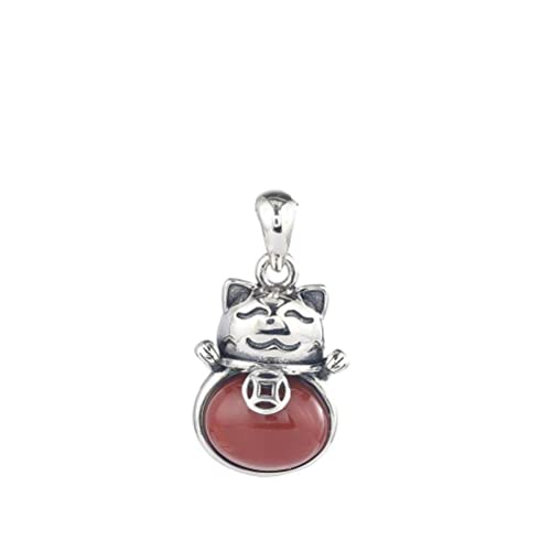 Naszyjnik damski z kotem 925, bransoletka, akcesoria, biały chalcedon, kot, biały jadeit, wisiorek, jaspis,Red Agate-A