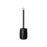 Toilet Brush and Holder Set, Cylindrical PET-Bristle Toilet Bowl Brush for Deep Cleaning, Durable Plastic Brush with Removable Handle & Stand Base, Non-Scratch Glaze Safe, Black