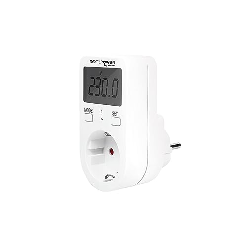 RealPower EM-1 Energy Meter, Electricity Meter Socket, Power Meter with Display and Cost Determination, Monitoring of Min/Max Power (16A Max./230V-250V)
