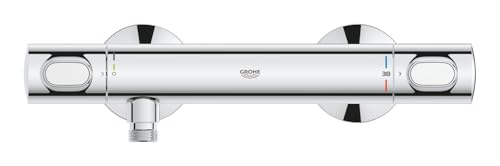 GROHE Precision Flow - Wall Mounted Thermostatic Shower Mixer (Safety Button at 38°C, Temperature Limiter at 43°C Included, Eco Technology to Reduce Water and Energy Consumption), Chrome, 34840000