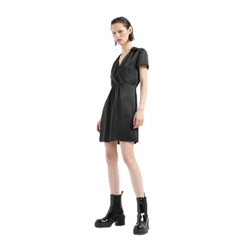 Armani Exchange Short Sleeve V-Neck Monogram Patch Vestido, Negro, 38 para Mujer