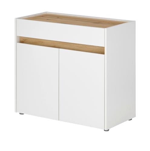 Furn.Design Büro Kommode in weiß und Eiche Wotan Büroschrank für Homeoffice und Büro Anrichte Highboard Büromöbel Bürokommode für Akten und Ordner 80 x 70 cm Center (Kommode)