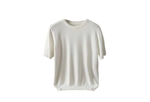 Men's Cashmere Short Sleeve Knitted Pullover Sweater Men Crewneck Casual Vintage Sweater