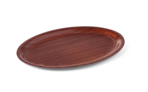 HENDI Serviertablett, AmberBox, oval, Rutschfester Gummibeschichtung, Schock- und bruchfest, flachem Rand, Gastro Tablett, Tablett, 290x210mm, Holzoptik