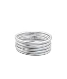 MAJALE - Pulseras Estilo Pan de Oro Mujer - Brazalete Plateado Brillante - Pulsera Budista Tibetana - Amuletos de Suerte, Protección - Regalos Originales para Mujer - (Pack 5 - Talla S - PLATA)