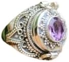 Faceted Amethyst Ring, Poison Box Ring, Silver Plated, Medicine Ring, Vintage Box Ring, Openable Poison Ring, Locket Ring, Boho Ring, Bridesmaid Gifts Ring, Poisoner Ring, Natural Amethyst Jewelry