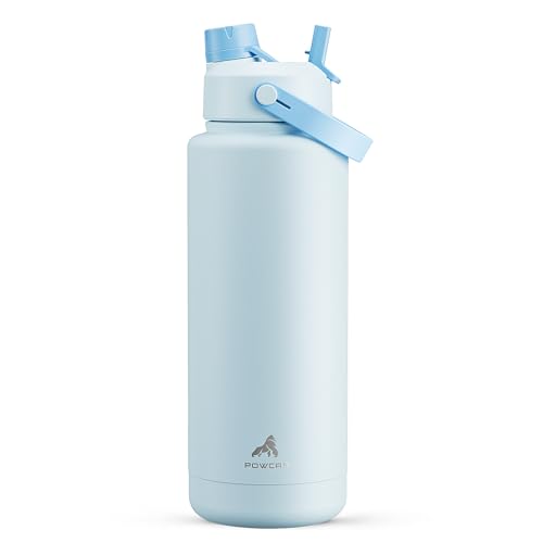 Image of POWCAN 40 oz Insulated Water Bottle with 2-in-1 Straw and Spout Lid, Keep Cold 24H, Leak-Proof, BPA-Free, Double Wall Stainless Steel Water Bottle for Sports, Gym, Travel, and School (Sea Breeze)