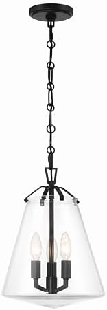 Crystorama Voss 3 Light Matte Black Pendant with Clear Glass Shades