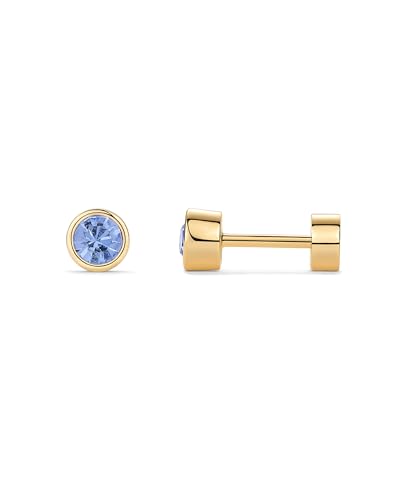 PAVOI 14K Gold Plated 925 Sterling Silver Post Colored Cubic Zirconia Flatback Earrings for Women | Small Cartilage Stud Earring | Helix Piercing Jewelry