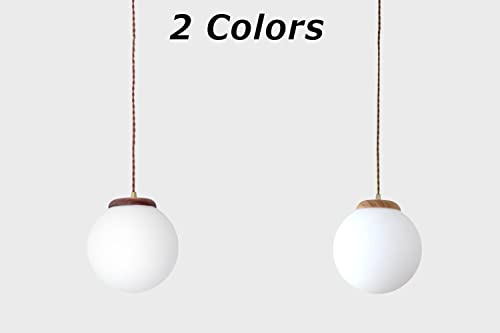 Skivtglamp Dimmable H-Type Track Lighting Pendants With Retro White Globe Shape Hand-Made Glass Shade,1-Light 3.2 Ft Cord Wood Finished E26 Socket Restaurant Chandelier Kitchen Island Customizable #TOP7