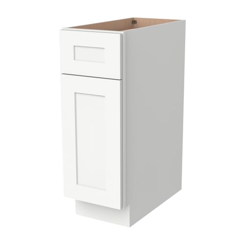 HCIOAN Solid Wood Frame Shaker Base Cabinet 1 Door 1 Drawer with Soft Close Hinges and Slides,Kitchen Cabinet Storage for Modern Home,Easy Assembly RTA (SK-Origami White, 15" W x 24" D x 34.5" H)