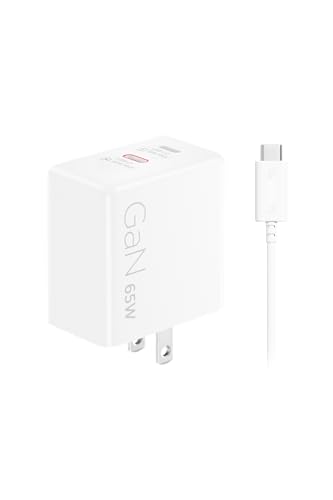 Image of Lenovo Dual USB-C 65W GaN Charger, 2 USB-C Ports, for Laptops /Tablets & Phones & More, Compact Size, Foldable Plug, Includes 1.5m USB C Cable, Model /Type: CC65, White