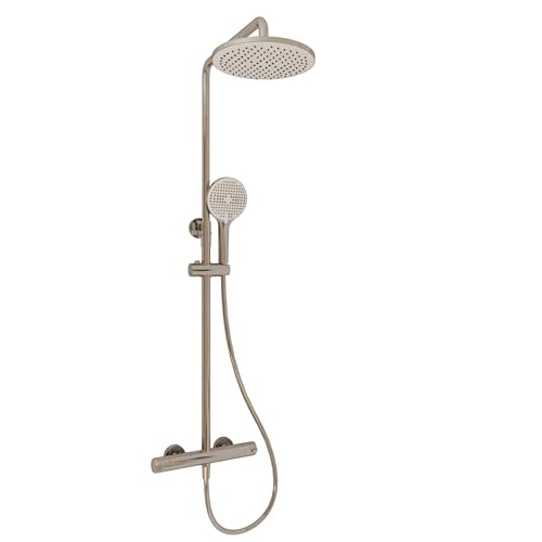 BAIKAL Columna de Ducha con Grifo. Monomando Cromado. Mezclador Agua Fría y Caliente. Altura Ajustable. Instalación Sencilla.