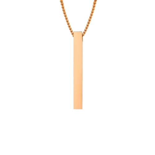 NTIYOU Collar de pilar de acero inoxidable for hombres y mujeres, collar con colgante de barra vertical rectangular simple e informal(Rose gold)