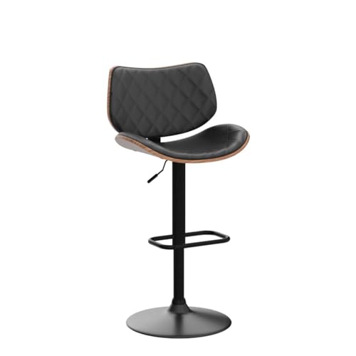 LUNLING Butacos Altura Ajustable para Barra, Conjunto de 2, Estilo Mid-Century Moderno, Giratorios 360°, Tapizados en Cuero Sintético Negro, para Isla de Cocina, Comedor o Café miniatura 4