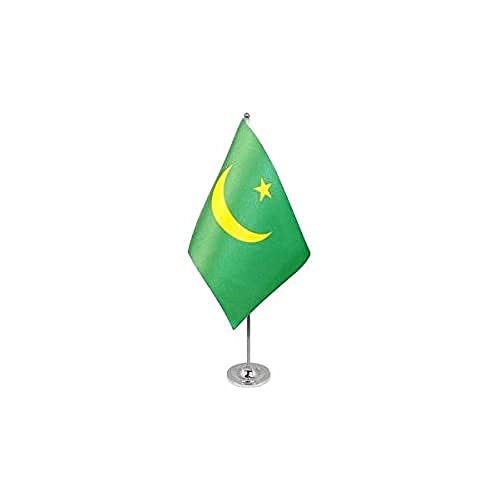 AZ FLAG Mauritania Prestige Table Flag 6'' x 9'', Mauritanian Office Decoration 100% Satin 22 x 15 cm