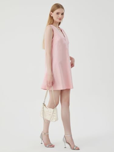 Image of hibshaby Womens Summer Cotton Linen V Neck Short Dress 2025 Sleeveless Mini Dress Casual Tank Dress Sundress with Pockets