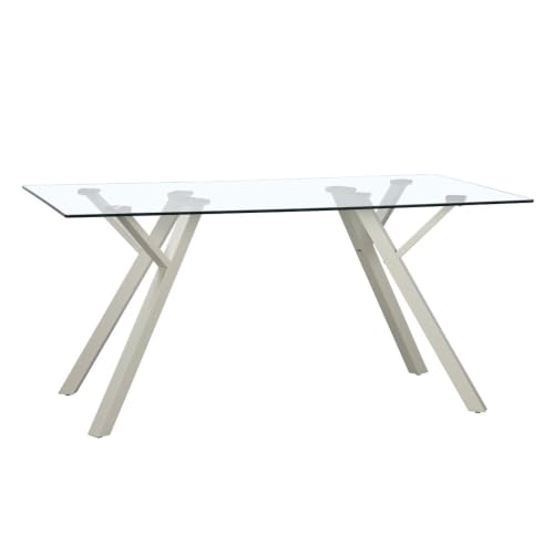 LOLAhome Mesa de Comedor Rectangular Elsa para 8 Personas de 160x90 cm. Elegante y Duradera, con Tablero de Cristal y Estructura de Metal Beige reuniones.