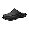 Men's Closed Toe Mules Slip on Leather House Shoes, Wide Fit Comfort Loafers for Men with Soft Sole, Backless Casual Slippers, Lightweight Cushioned Indoor Outdoor Style Black #1