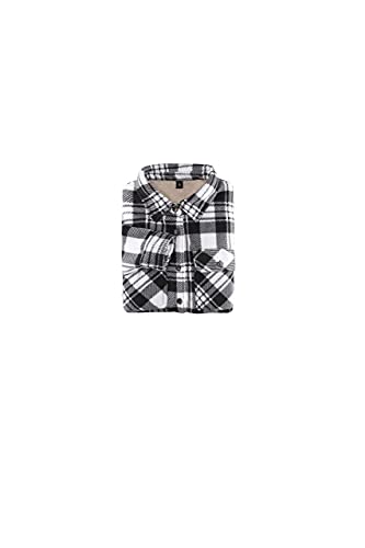 ThCreasa Womens Sherpa Fleece Lined Flannel Shirt Jacket Warm Button Up Plaid Shirt Jac(Sherpa Fleece Throughout) Black/White S - Image 4