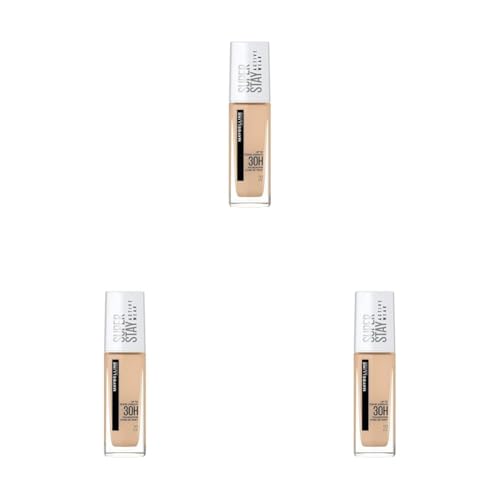 Maybelline New York, Base de maquillaje Superstay Active Wear 30H, Larga duración, Waterproof, Alta cobertura, Acabado mate, Tono 22 Light Bisque, 30 ml (Paquete de 3)