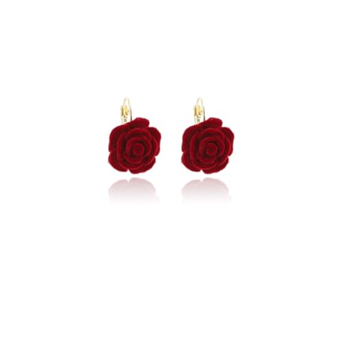 Boho Red Rose Flower Earrings for Women Vintage Statement Exaggerated Floral Stud Earrings for Woman Trend Dainty Jewelry
