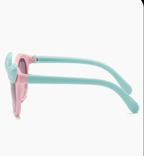 EYVORA EYEWEAR UV Protected Girl's Bow Cute Sunglasses Baby Personality Cartoon Travel Sunshade Glasses For 4 to 9 years (GREEN PINK)