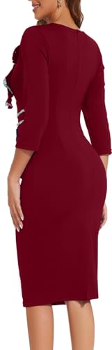 Image of Funeral Church Dresses for Women Formal Long Sleeve Wrap Business Work Dress Vintage Ruched Midi Pencil Dress