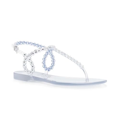 Rhinestone Sandals for Women Flat Thong Buckle Sandals Ankle Strap Dressy Sandal Open Round Toe Clear Jelly Sandal2