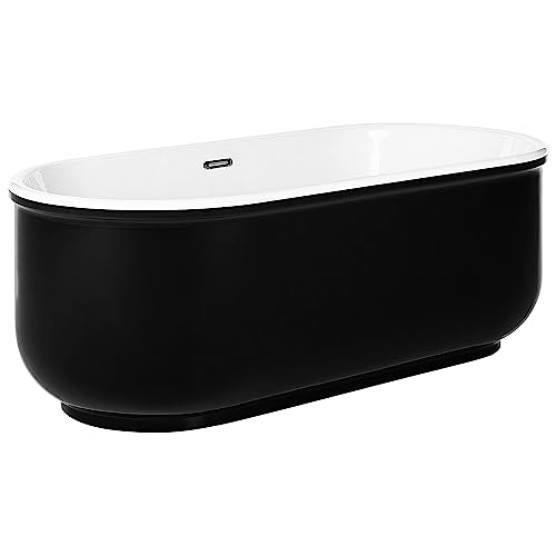Moderne Acryl Badewanne oval freistehend schwarz mit Überlauf 170 x 80 cm Pinel