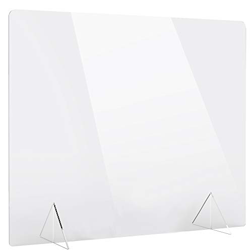 No Cutout Sneeze Guard Panel for Desk, Counter and Table, Portable Plexiglass Barrier, Clear Acrylic Shield (48