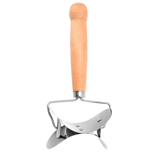 STOBAZA Rolling Dough Cutter, Dumpling Making Tool, Stainless Steel Dough Cutter Roller Diy Ravioli Dumpling Maker Device with Wood Handle