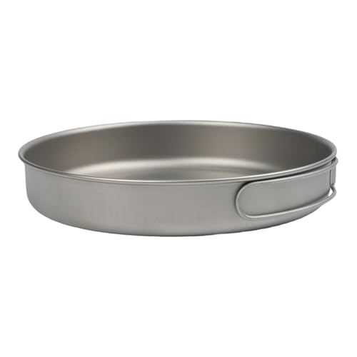 Helilyco Pure Titanium Camping Frypan, 207mm Ultralight Uncoated Ti Skillet for Hiking and Picnic, Lightweight Cookware with Handle Option