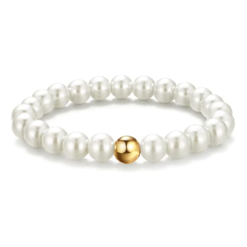GNALIA Anillo Anti-Estrés 1 Unidad Tamaño Estándar Perla Blanca Oro Plata Chapado Impermeable Elástico Mujer