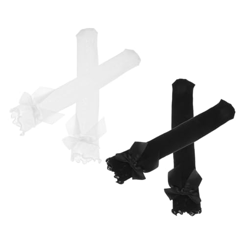 4Pairs Knee High Lace Socks Bow Decor Over Calf Fashion Socks for Casual Formal Occasions Elegant Striped Design Breathable for Little