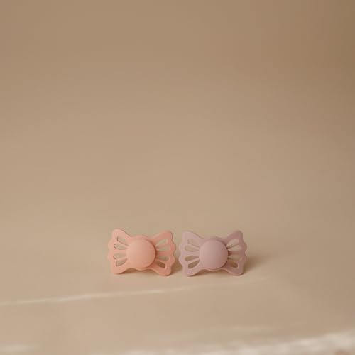 Image of FRIGG Lucky Symmetrical SilkySoft Silicone Baby Pacifier | Made in Denmark | BPA-Free (Pretty in Peach /Primrose, 6-18 Months)