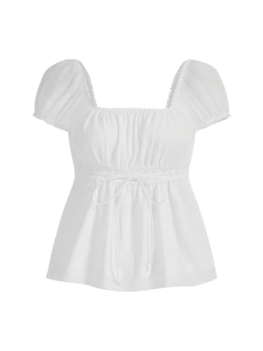 SOLY HUX Women's Square Neck Short Sleeve Peplum Tops Tie Front Summer Tee Shirt Streetwear