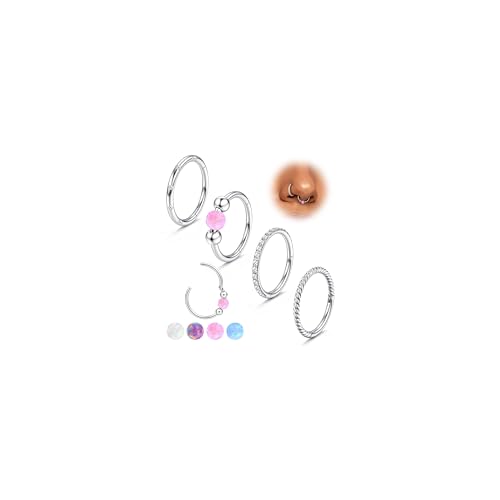 JeweBella 4 Piezas 16G/18G Piercing Nariz Acero Quirurgico Segmento Clicker Piercing Septum Anillos Labio Piercing Helix Tragus Conch Daith Piercing Oreja 8/10MM