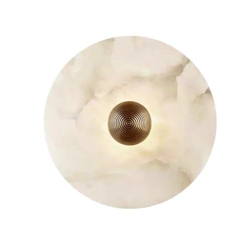 Natural Marble Wall Sconce Alabaster Round Vanity Wall Light Fixture,Hardwired Stone Wall Lamp for Bathroom Bedroom Living Room Stairs Hallway(35CM)